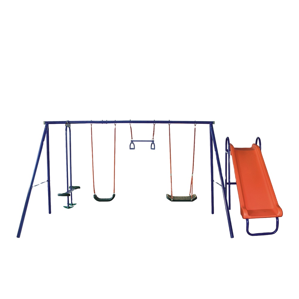 Kids Outdoor Swing Set - ชุดสนามเด็กเล่นสวิงสไลด์กลางแจ้งราคาถูกแบบขายส่ง 6 สถานี สำหรับเด็ก พร้อมที่นั่งคู่ สนุกสนาน