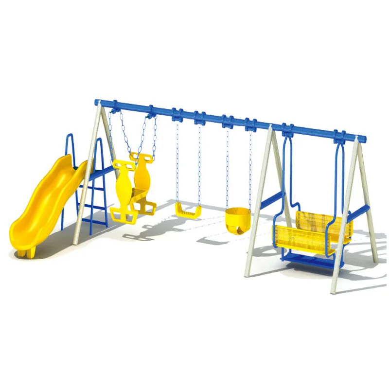 Kids Outdoor Swing Set - ชุดเครื่องเล่นสนามเด็กเล่นสำหรับเด็ก, ชิงช้าโลหะพร้อมสไลเดอร์
