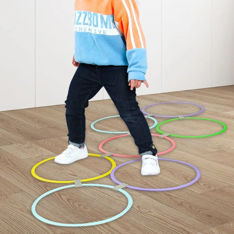 Kids Outdoor Jumping Toys - ของเล่นกีฬาฝึกสมรรถภาพร่างกายกลางแจ้งสำหรับเด็ก ชุดห่วงกระโดดแบบตาข่าย 10 ห่วง 10 ตัวเชื่อมต่อ