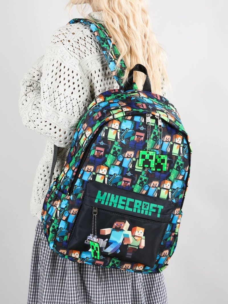 Kids Outdoor Backpack - กระเป๋าเป้สะพายหลังไมน์คราฟท์พิมพ์ลายกราฟฟิตี้ กระเป๋าเป้สะพายหลังโรงเรียนน้ำหนักเบา กระเป๋าเดินทางแบบสบายๆ สำหรับผู้ชาย วัยรุ่น ใช้สำหรับเดินทางกลางแจ้ง