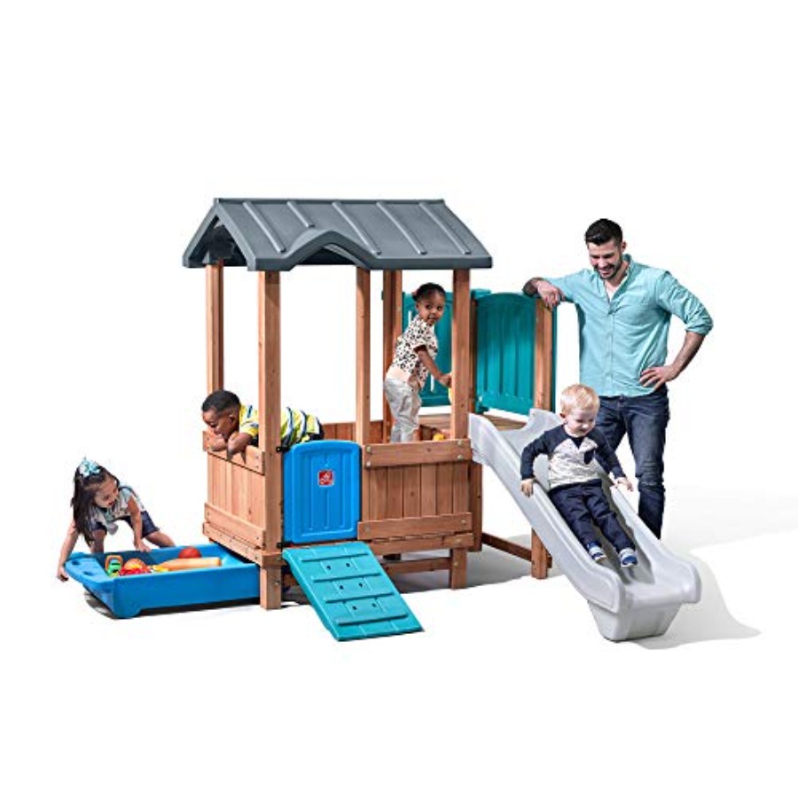 Kids Outdoor Swing Set - บ้านเด็กเล่นและสไลเดอร์ในป่า, ชุดของเล่นกลางแจ้งสำหรับเด็ก, ชุดสนามเด็กเล่นในสวนหลังบ้าน, ชิงช้า, ลิ้นชักเก็บของ, ทำจากไม้และวัสดุทนทาน