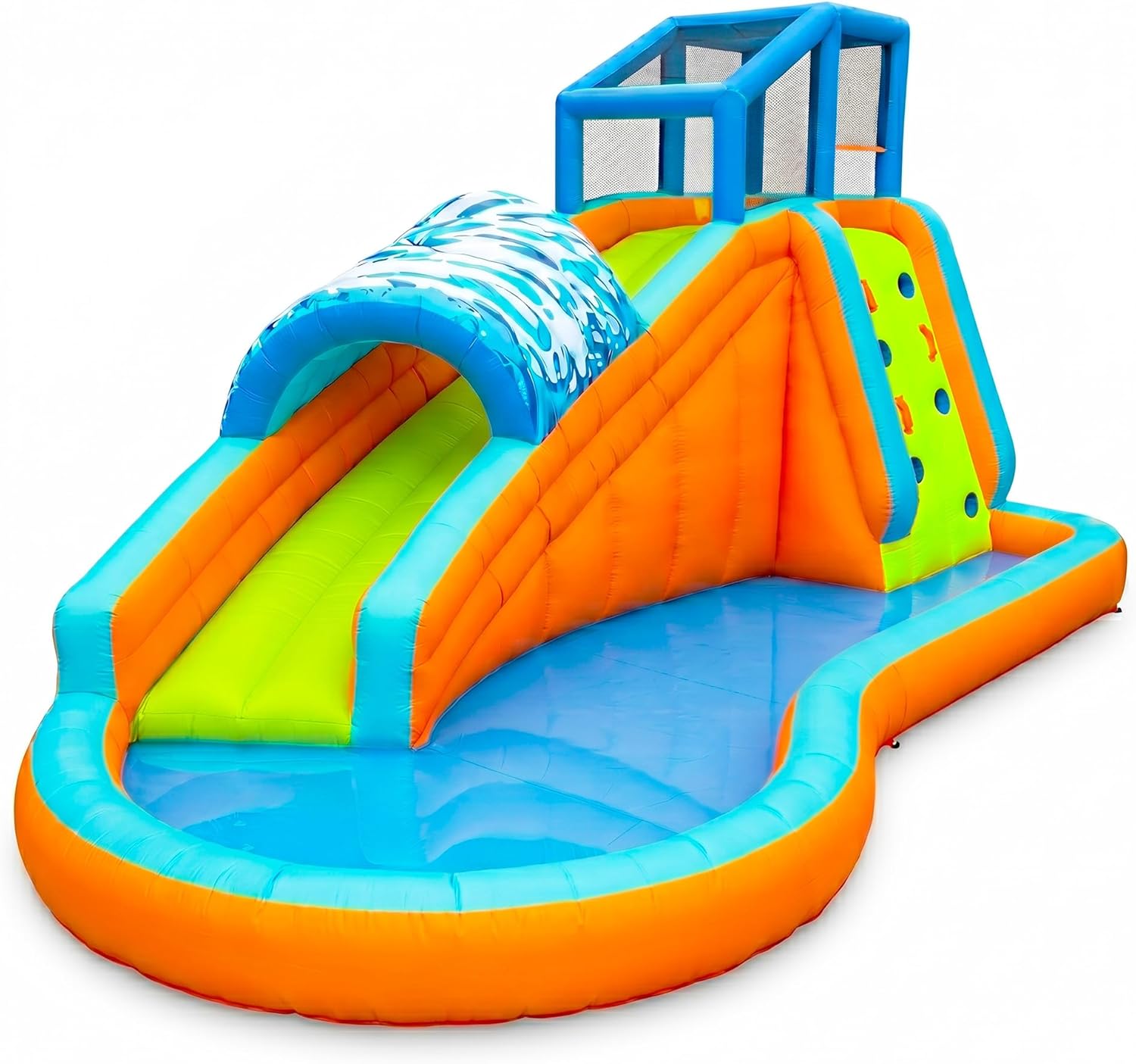 Kids Outdoor Tunnel - สวนน้ำเป่าลมขนาดใหญ่กลางแจ้ง พร้อมผนังปีนป่าย สไลเดอร์แบบอุโมงค์ และสระน้ำเล่น - สไลเดอร์
