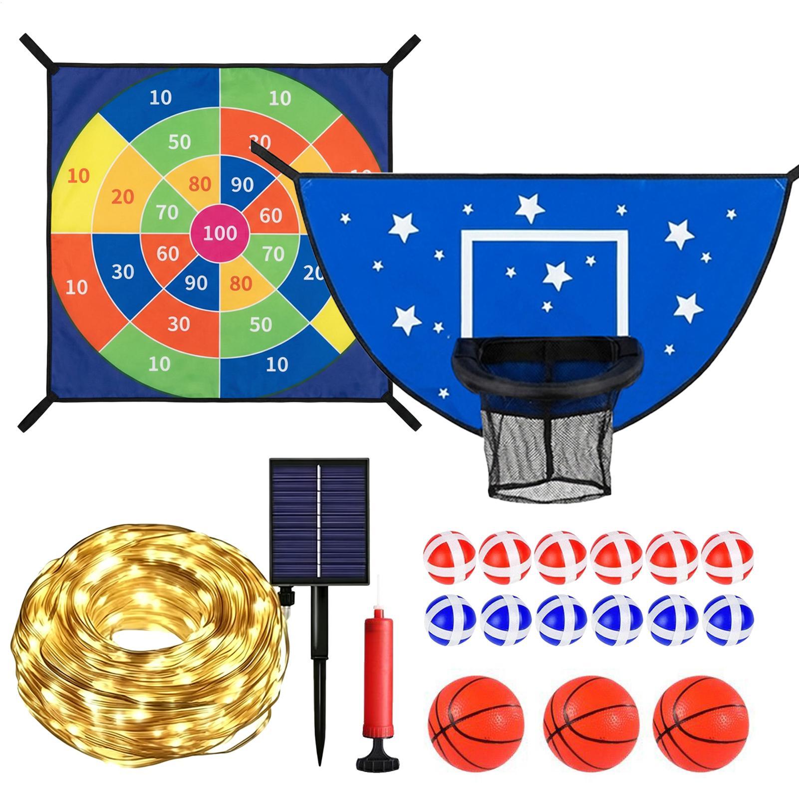 Kids Outdoor Basketball Hoop - เป้าบาสเก็ตบอลสำหรับแทรมโพลีนพร้อมกระดานปาเป้า อุปกรณ์เสริมสำหรับความสนุกสนาน ห่วงบาสเก็ตบอลสำหรับแทรมโพลีนกลางแจ้ง สำหรับเด็กชาย เด็กหญิง และผู้ใหญ่