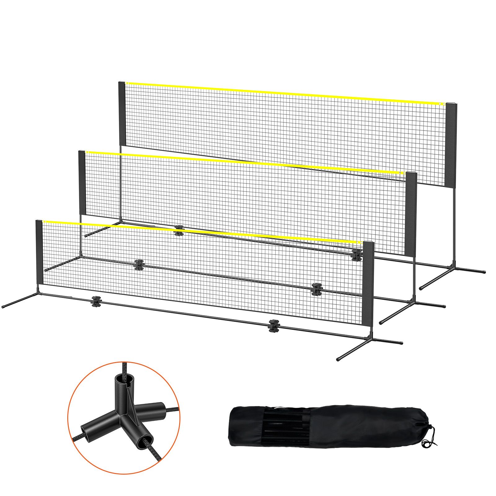 Kids Outdoor Volleyball Net - ตาข่ายแบดมินตัน, ตาข่ายวอลเลย์บอลปรับความสูงได้, ตาข่ายพิกเกิลบอลแบบพับได้กว้าง 14 ฟุต, ชุดตาข่ายเทนนิสแบบพกพาติดตั้งง่ายพร้อมเสา,