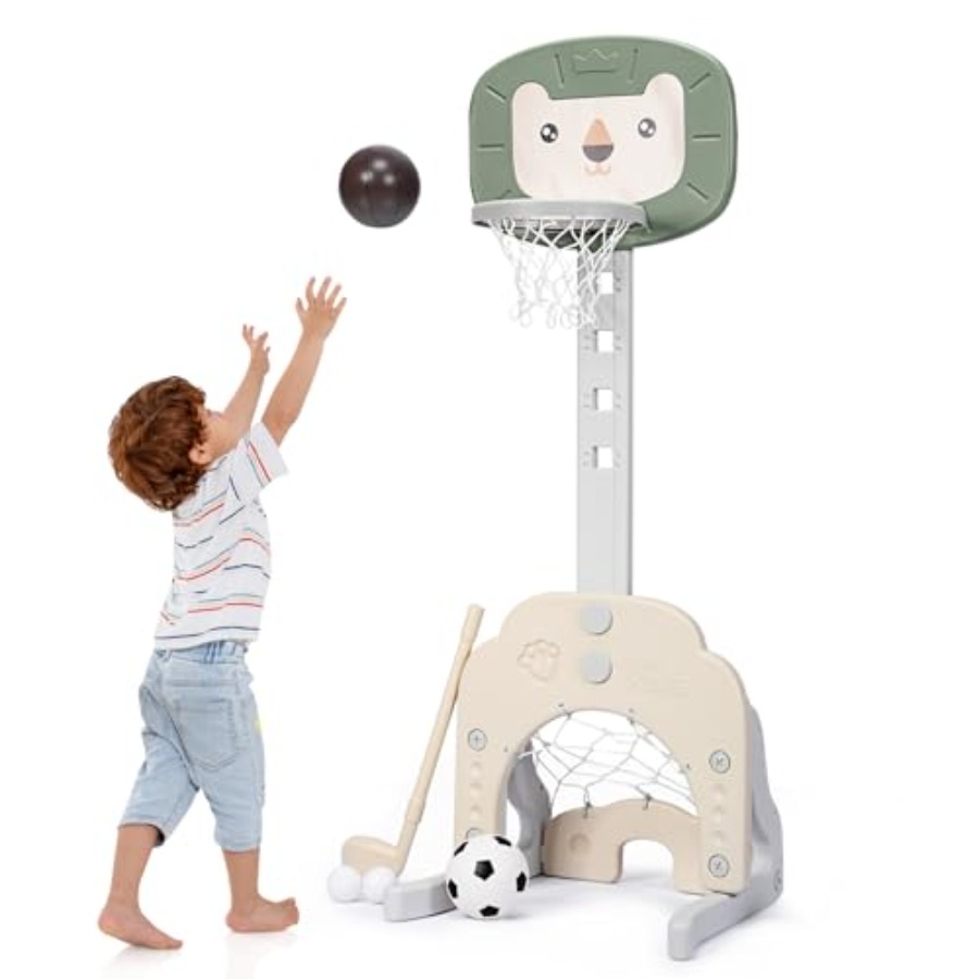 Kids Outdoor Basketball Hoop - แป้นบาสเก็ตบอลสำหรับเด็กเล่นได้ทั้งในบ้านและนอกบ้าน โครงเหล็ก สีน้ำเงินและสีแดง ปรับความสูงได้ 32-52 นิ้ว