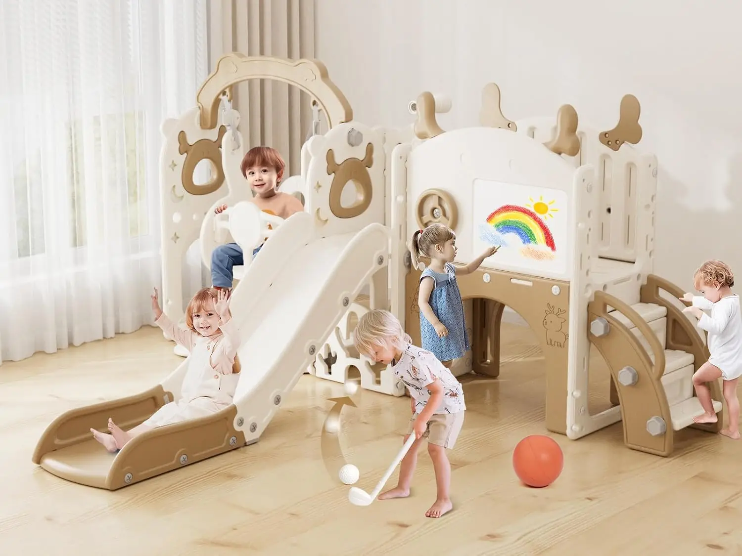 Kids Outdoor Swing Set - ชุดสไลด์และชิงช้าสำหรับเด็กเล็ก 13-in-1, สไลด์สำหรับเด็กอายุ 1 ปีขึ้นไป, ชุดเล่นกลางแจ้งสำหรับเด็กเล็ก