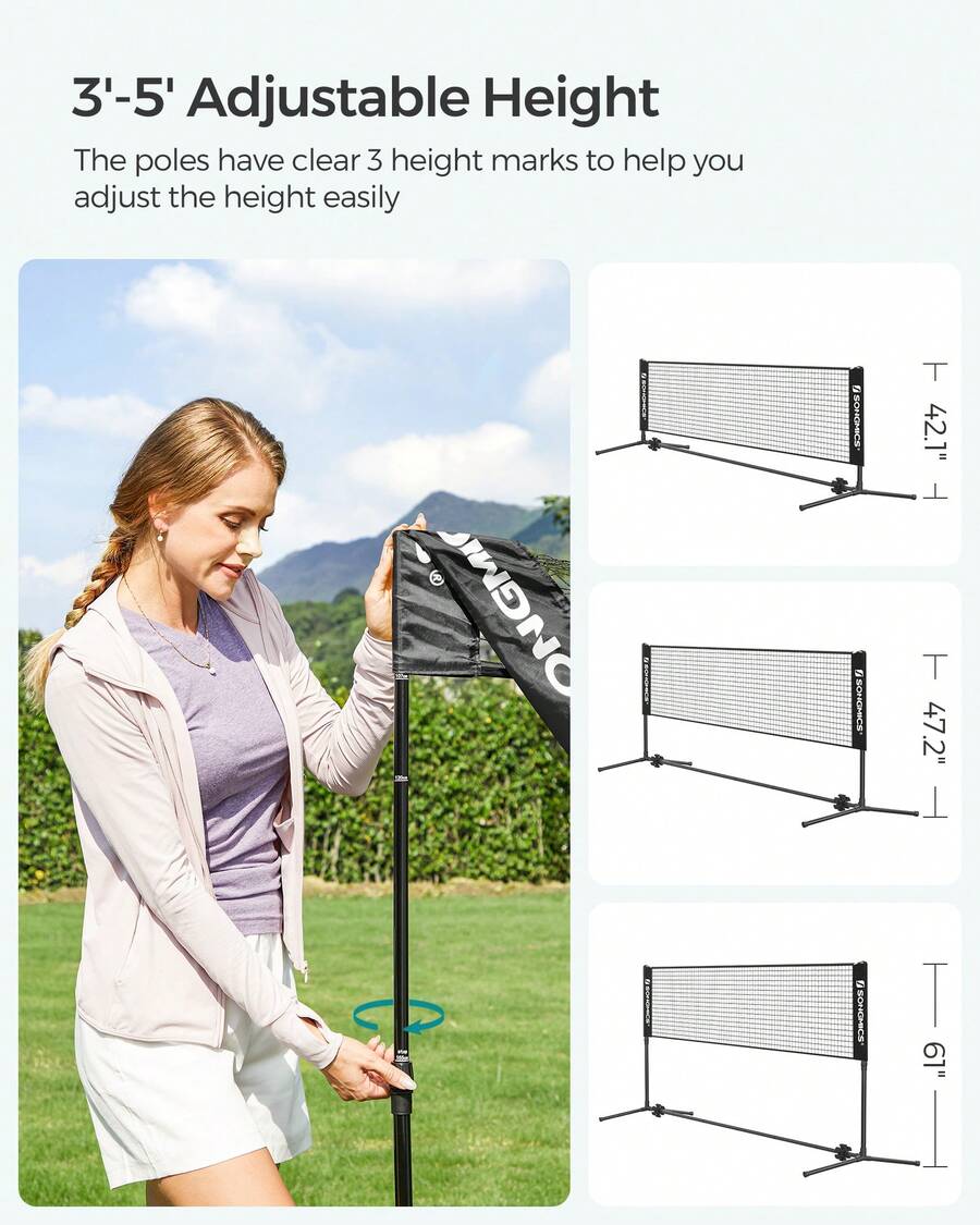 Kids Outdoor Volleyball Net - ตาข่ายแบดมินตัน, ตาข่ายวอลเลย์บอลปรับความสูงได้, ตาข่ายพิคเคิลบอลสำหรับเทนนิสเด็ก, เด็ก, สนามในร่มและกลางแจ้ง, ตาข่ายไนลอนพับได้