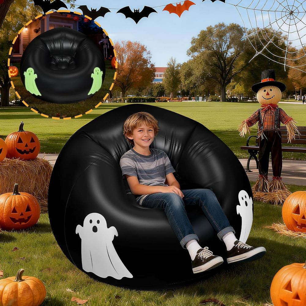 Kids Outdoor Bean Bag - เก้าอี้บีนแบ็ก โซฟาสำหรับเด็ก พร้อมไฟเรืองแสงในที่มืด เก้าอี้ลมเป่าลม เฟอร์นิเจอร์โซฟาสำหรับตั้งแคมป์ ชมหนัง