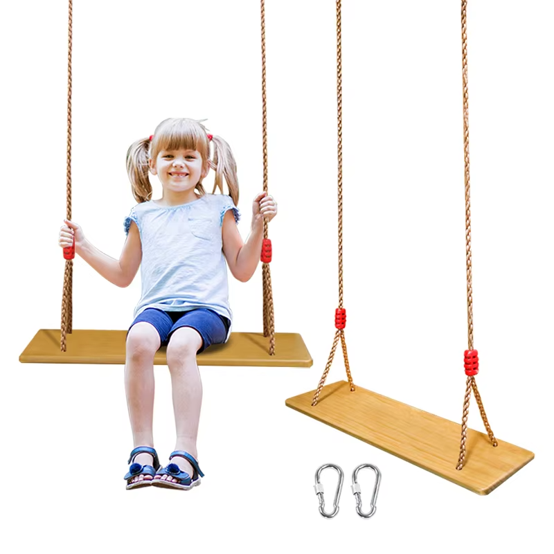 Kids Outdoor Swing Set - ชิงช้าไม้สำหรับเด็กและผู้ใหญ่ ใช้ได้ทั้งในบ้านและนอกบ้าน พร้อมเชือกและที่นั่งไม้
