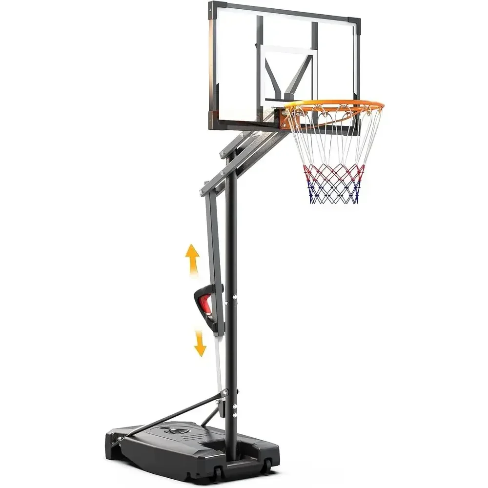 Kids Outdoor Basketball Hoop - ห่วงบาสเก็ตบอลแบบพกพาสำหรับใช้งานกลางแจ้ง ปรับความสูงได้ พร้อมแผ่นหลัง HDPE และล้อเลื่อน เหมาะสำหรับเด็ก