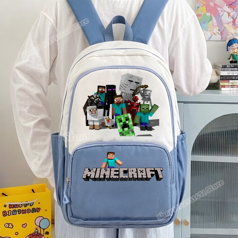 Kids Outdoor Backpack - กระเป๋านักเรียนลายคนงานเหมือง 2 ชิ้น พร้อมกล่องใส่ดินสอ สำหรับนักเรียน กระเป๋าเป้สะพายหลังสำหรับเด็กชายและเด็กหญิง