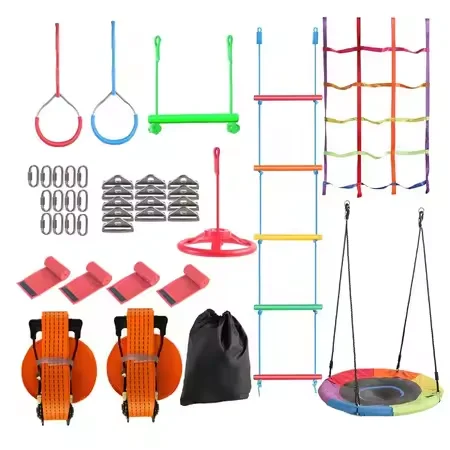 Kids Outdoor Monkey Bar Set - ชุดอุปกรณ์สนามฝึกซ้อมวอร์ริเออร์สำหรับเด็ก ประกอบด้วย บาร์โหน ห่วงยิม บันไดเชือก ของเล่นกลางแจ้งแบบพกพา