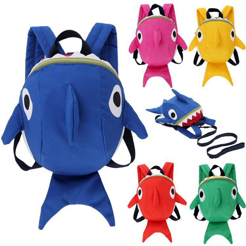 Kids Outdoor Backpack - 1ชิ้นกระเป๋าเป้สะพายหลังลายการ์ตูนฉลามน่ารักกระเป๋าเป้สะพายหลังเด็กวัยหัดเดินน่ารักเชือกสายรัดตัวนิรภัยสำหรับเด็กหญิงเด็กชายกิจกรรมกลางแจ้งของขวัญ