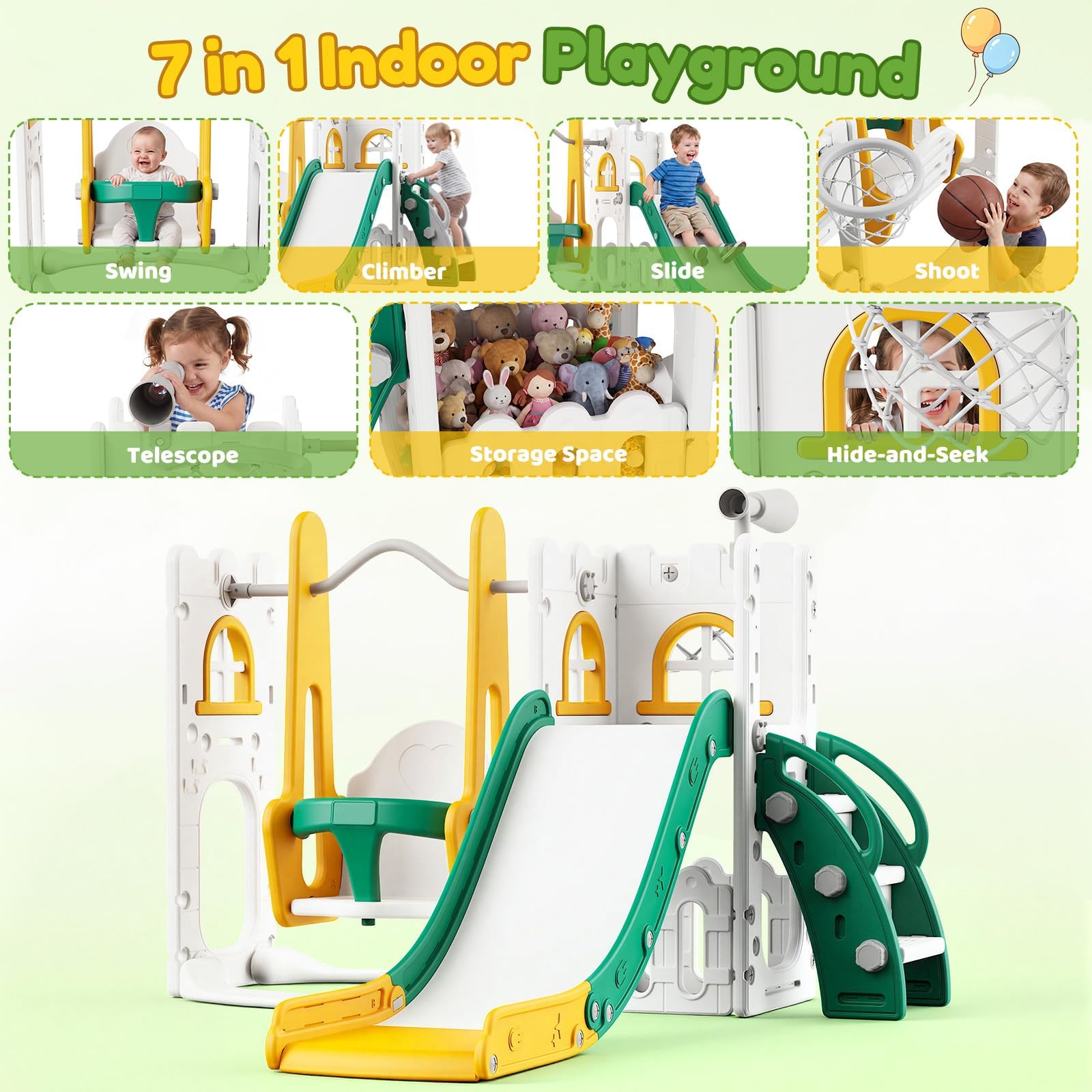 ชุดสไลด์และชิงช้า 7 in 1 สำหรั - Kids Outdoor Swing Set บทวิจารณ์และราคา