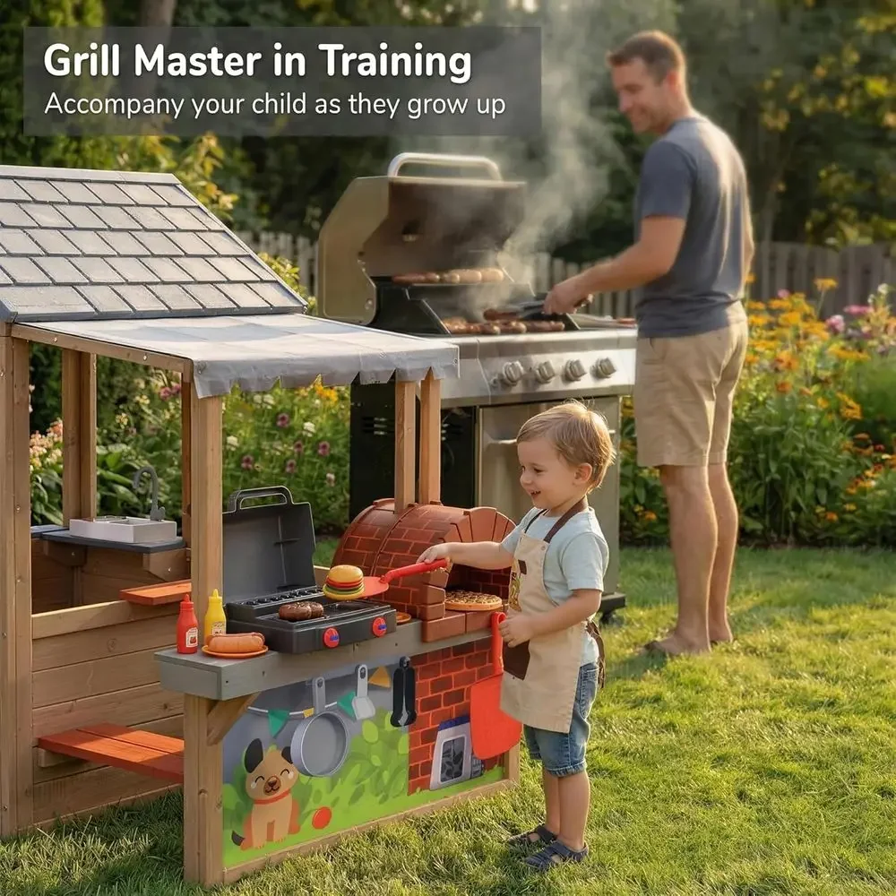 บ้านเด็กเล่นกลางแจ้งทำจากไม้,  - Kids Outdoor Kitchen บทวิจารณ์และราคา