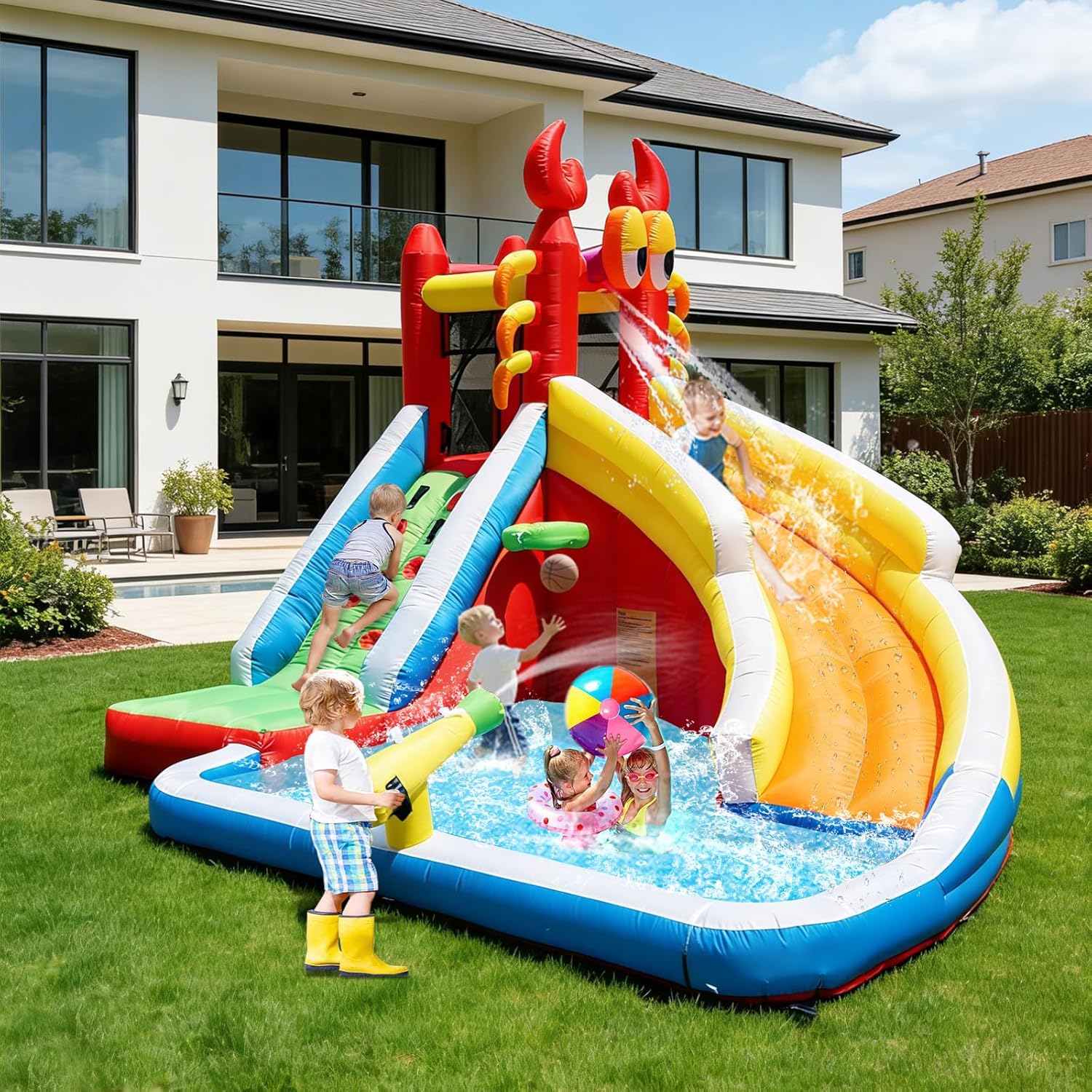 บ้านลมเป่าลมขนาดใหญ่พร้อมสไลเด - Kids Outdoor Basketball Hoop บทวิจารณ์และราคา