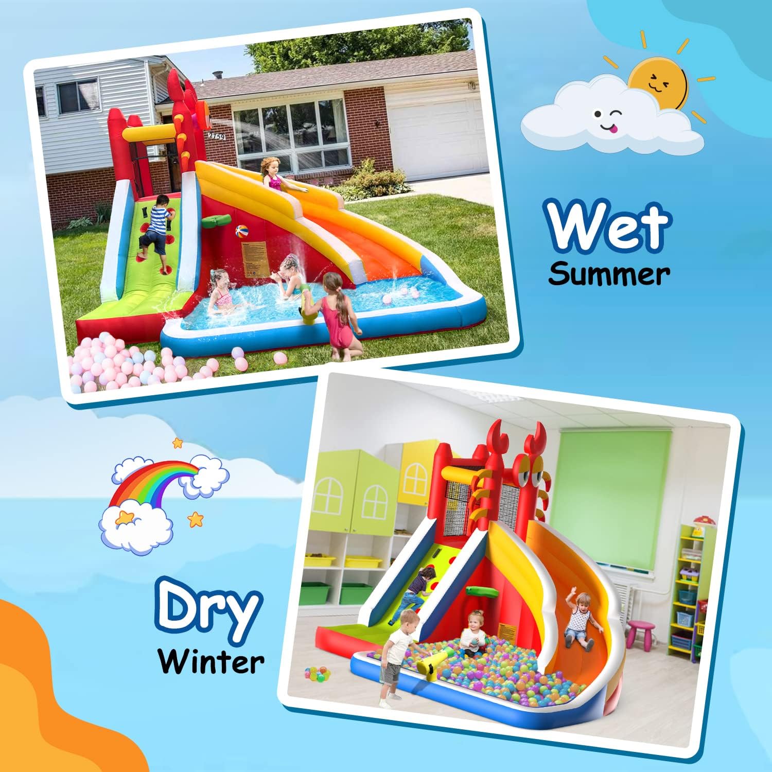 บ้านลมเป่าลมขนาดใหญ่พร้อมสไลเด - Kids Outdoor Basketball Hoop บทวิจารณ์และราคา