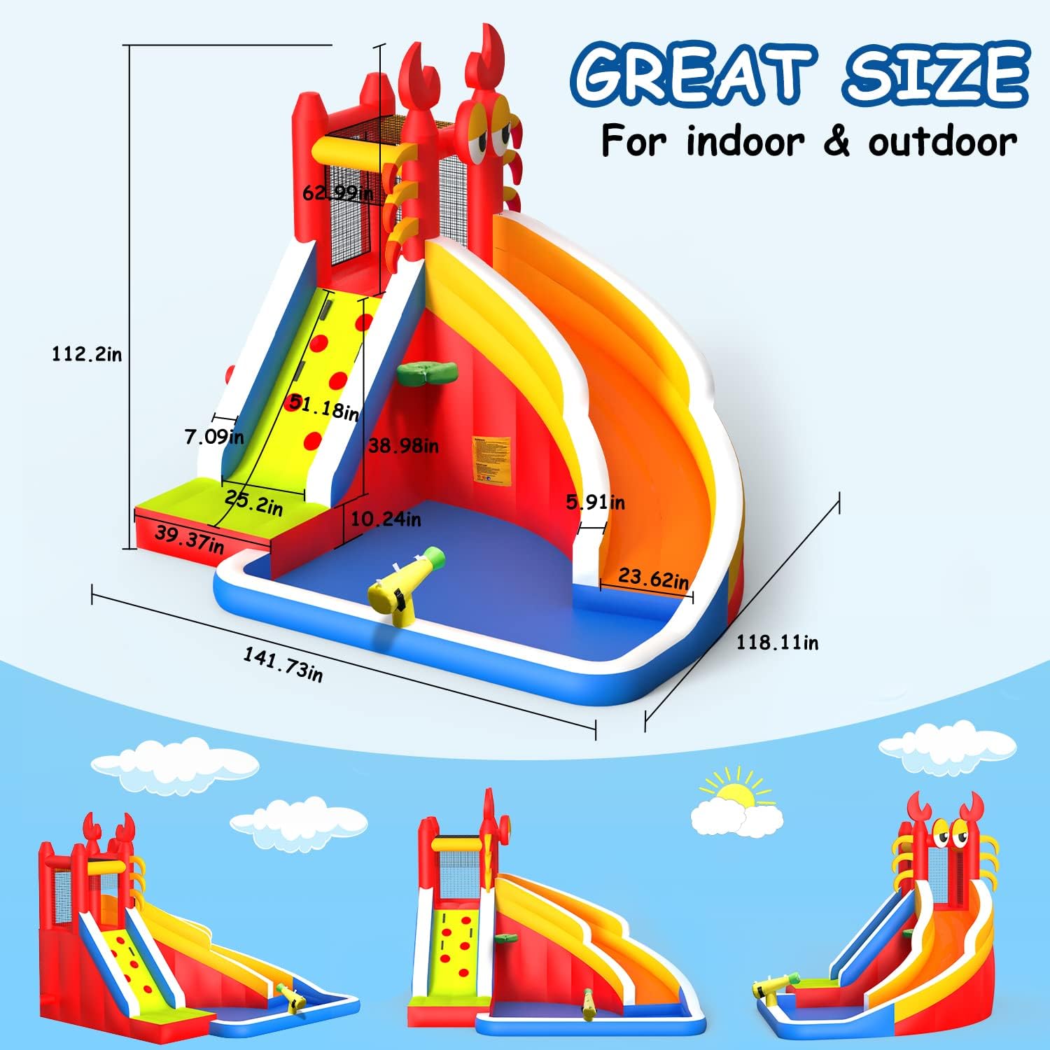 บ้านลมเป่าลมขนาดใหญ่พร้อมสไลเด - Kids Outdoor Basketball Hoop บทวิจารณ์และราคา