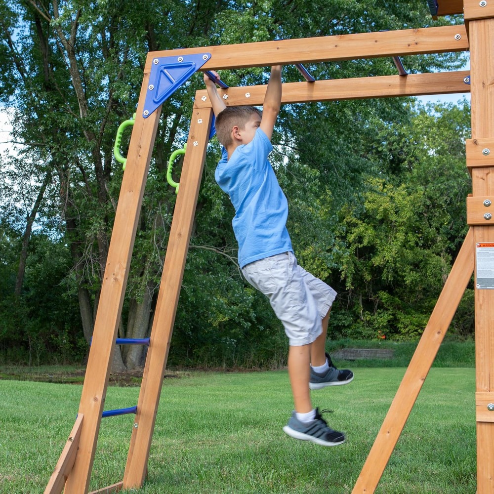 ชุดชิงช้าไม้ซีดาร์สำหรับสนามหล - Kids Outdoor Monkey Bar Set บทวิจารณ์และราคา