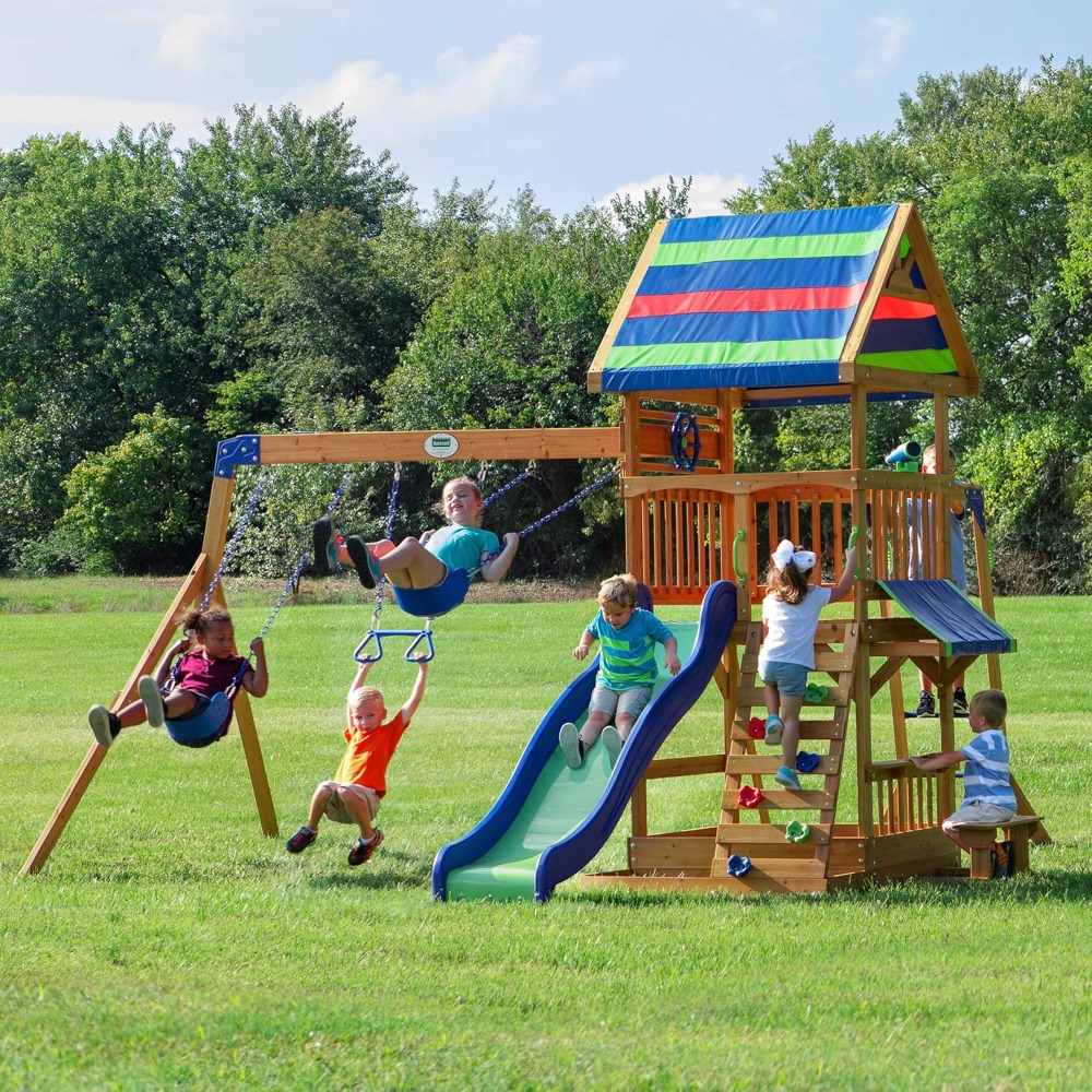 ชุดชิงช้าไม้ซีดาร์สำหรับสนามหล - Kids Outdoor Monkey Bar Set บทวิจารณ์และราคา
